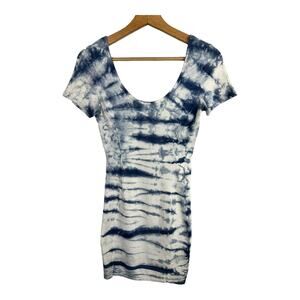 Talula Aritzia Womens size Small Tie Dye Blue Bodycon Scoop Neck Mini Dress